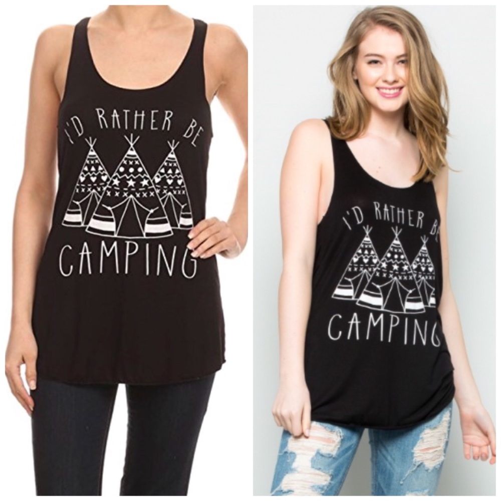 I’d Rather Be Camping Racerback Graphic Tank Top